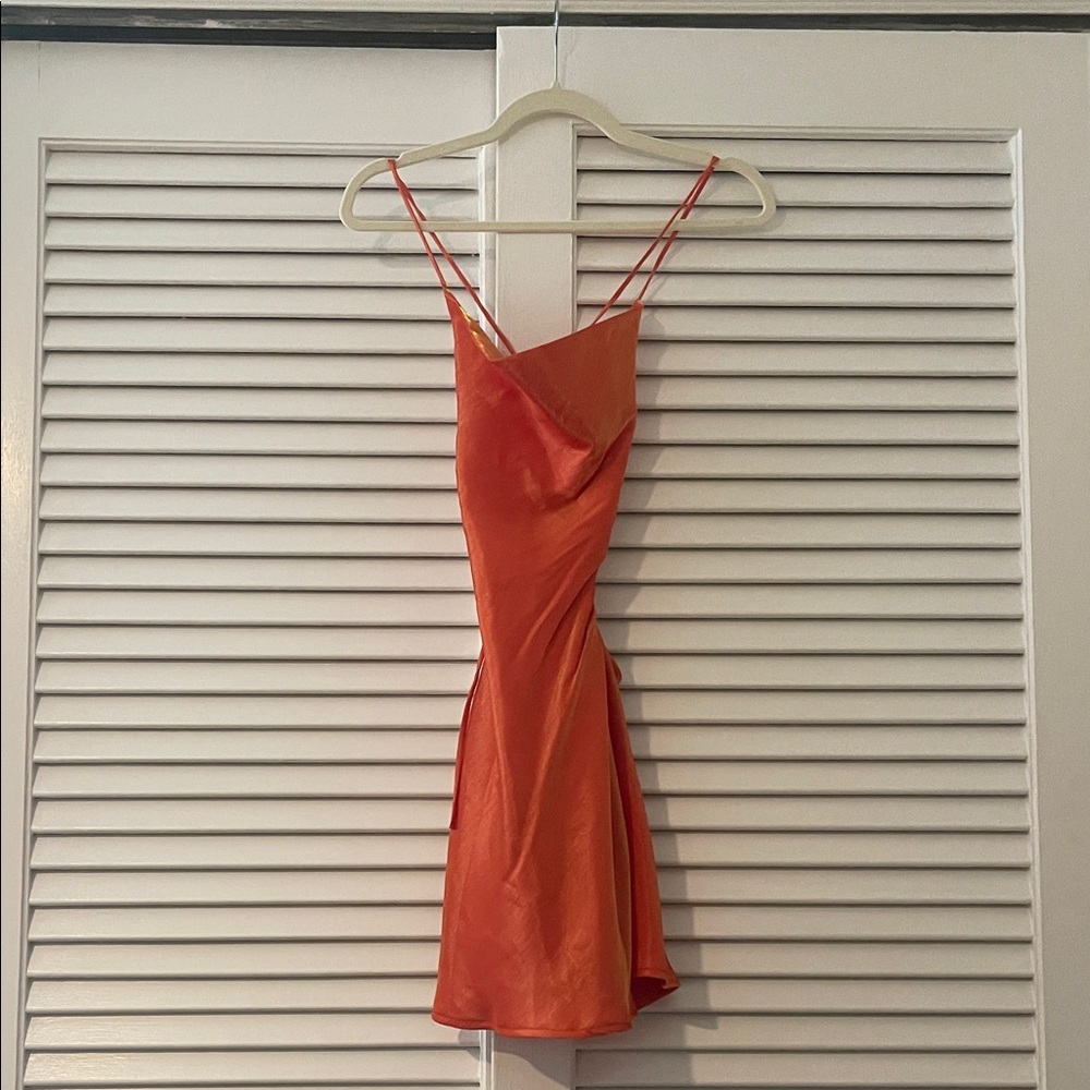 Satin Slip Mini Dress - Orange